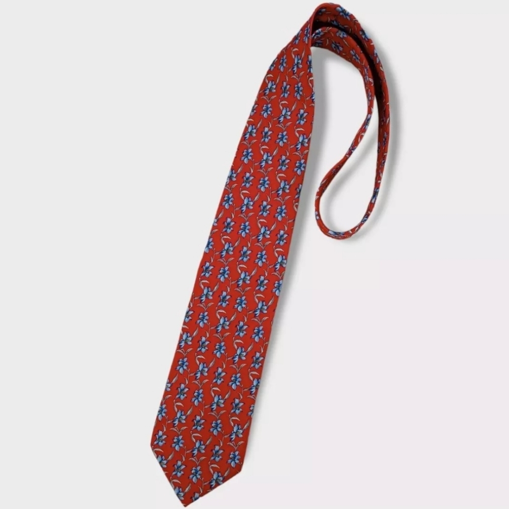 LEONARD Red Floral Silk LUXURY Tie ITALY